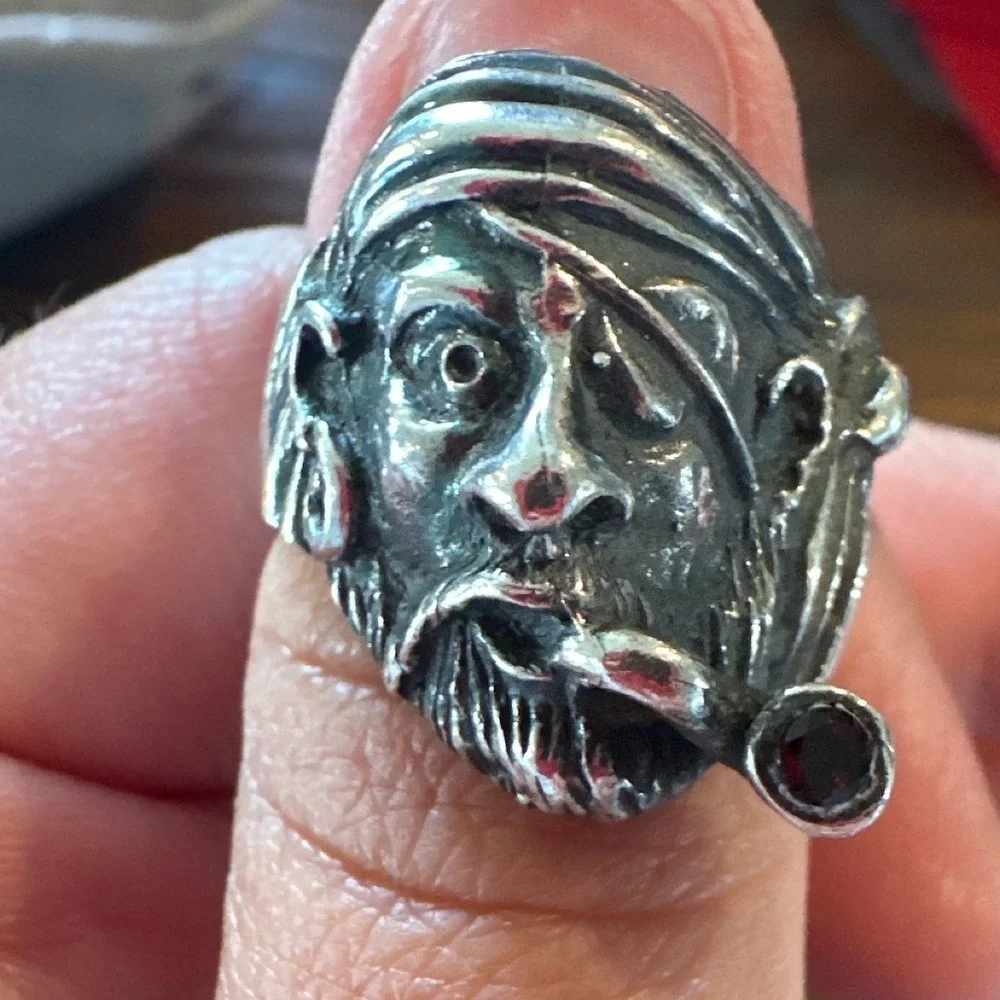 VTG 90s Mexican Sterling Silver Pirate Biker Ring 925 Heavy 14g Size 6.5 MARS